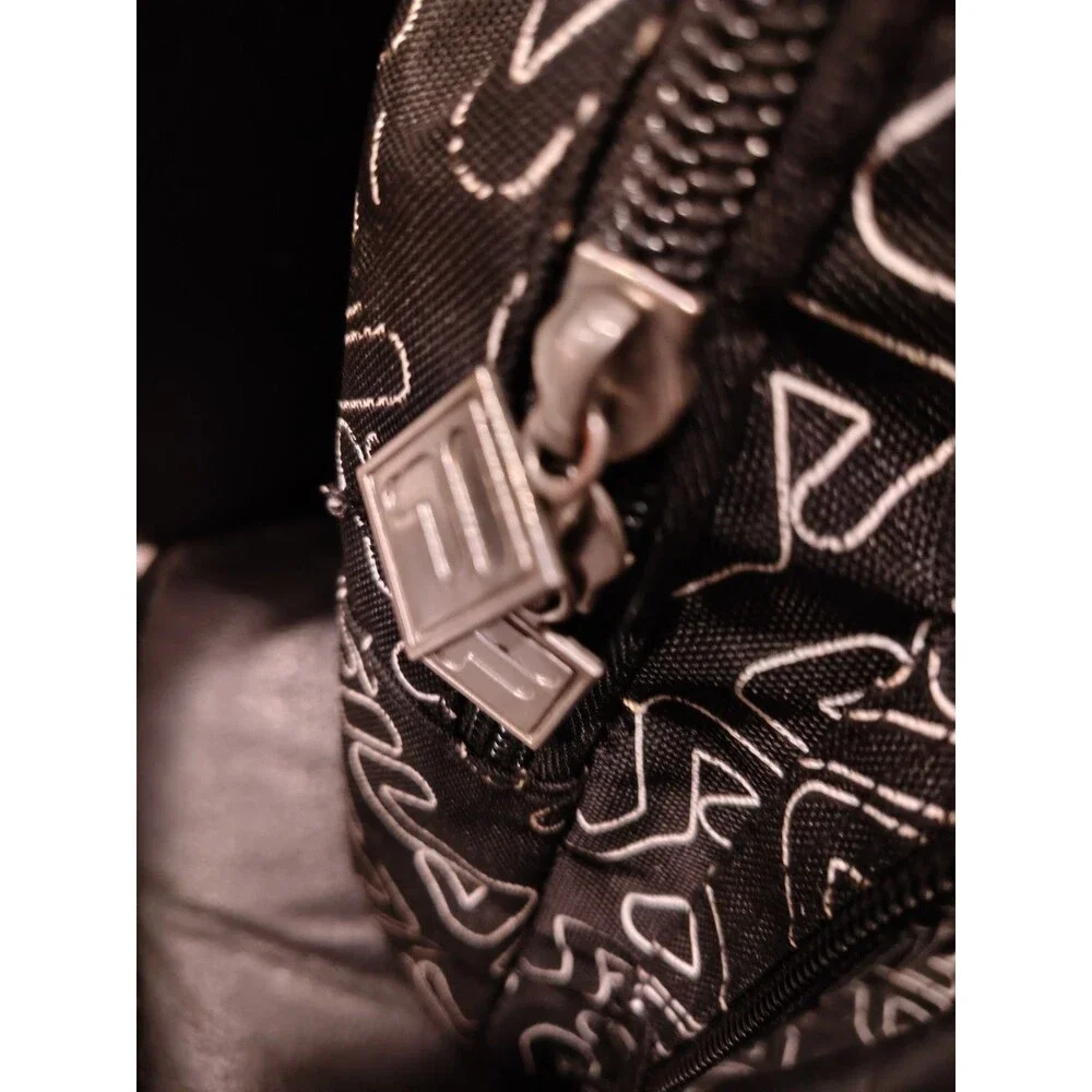 FILA Mini Backpack Black/White Logo Print Zip Closure Adjustable Straps